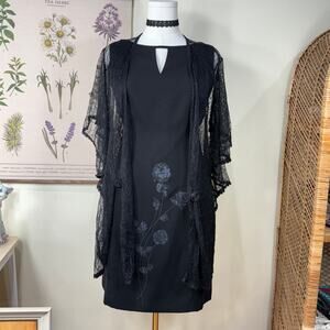 Vintage 90s Y2k Floral Beaded Dress Sexy Romantic Goth Dark Fairy Coquette L